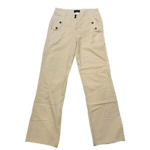 VTG VENUS Linen Blend Sailor Wide Leg Trousers Tan Women's 2 Y2K Buttons